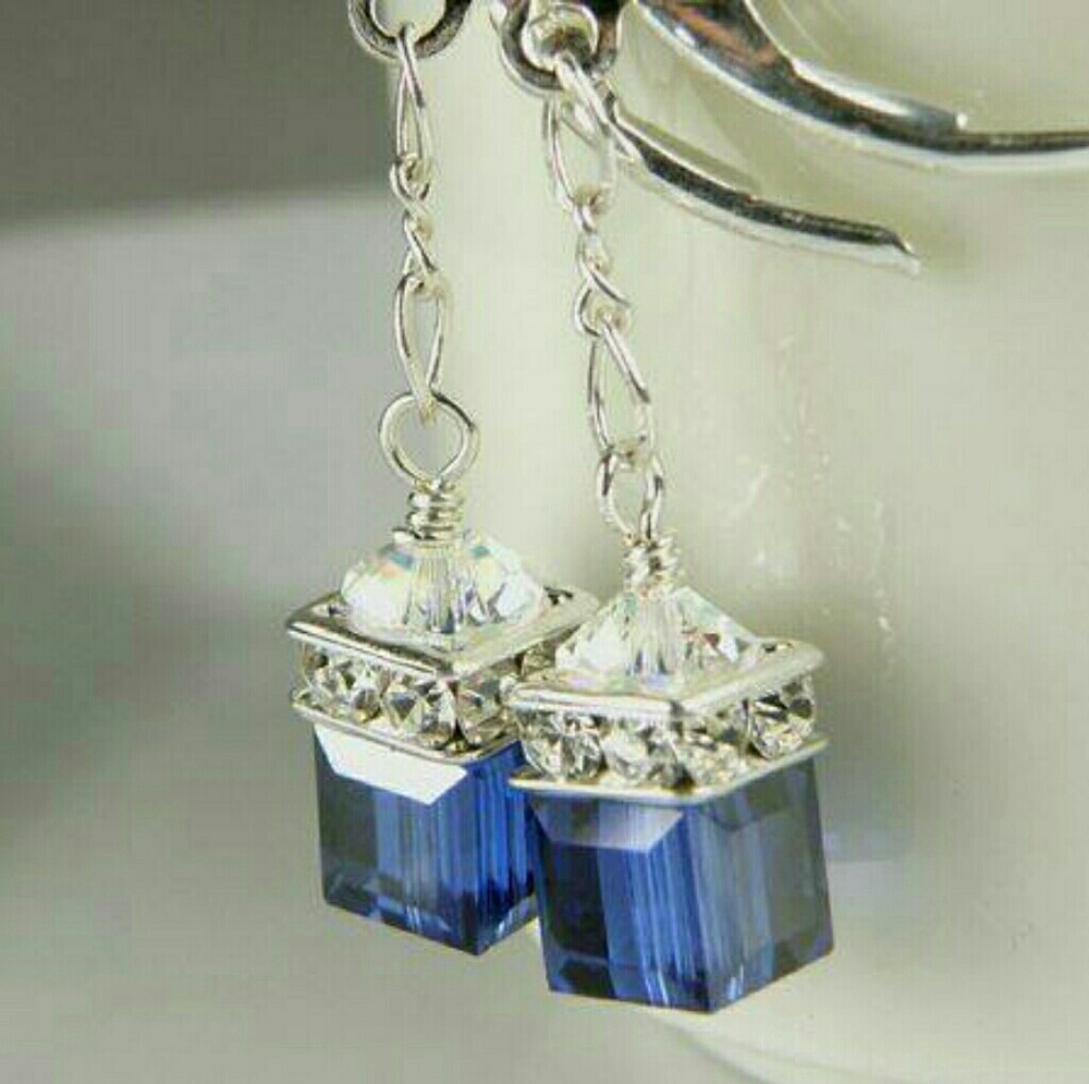 Blue and clear Swarovski Crystals Earrings